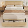 Natural Rattan Platform Bed Frame with 2 Storage Drawers, Easy to Assemble, Sturdy Wooden Slat Support, Noiseless, No Spring Mattress Required