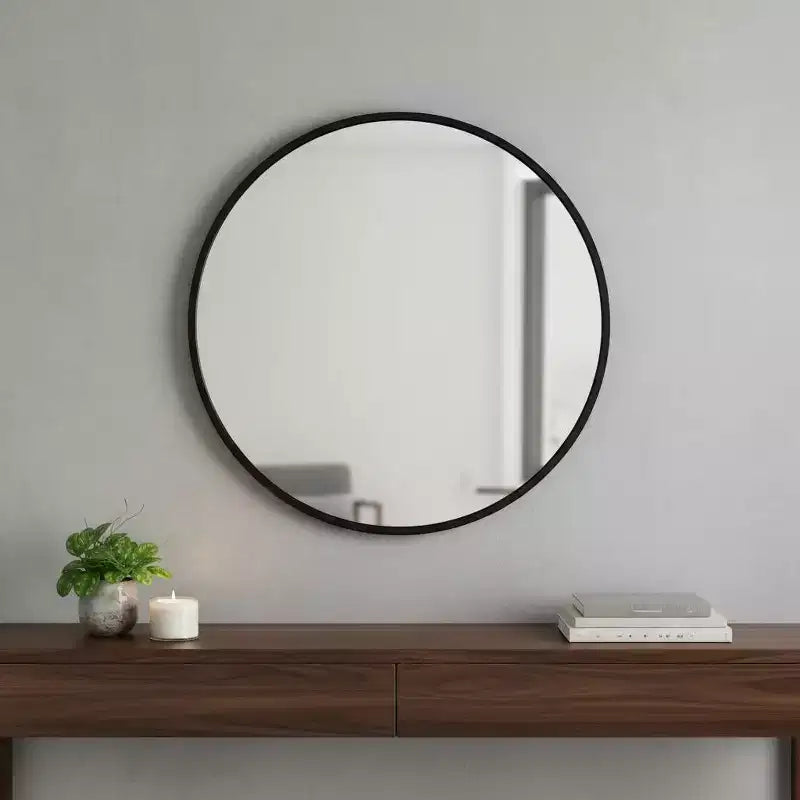 HomeRoots 27 Black Aluminum Round Framed Accent Mirror