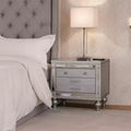 Royal Hampton Nightstand with 2 Drawers and USB Port, Silver Acacia Wood