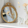 Slickblue Pewter Wall Mirror 13.6 Gold Frame with Floral Detailing and Decorative Bow Accent