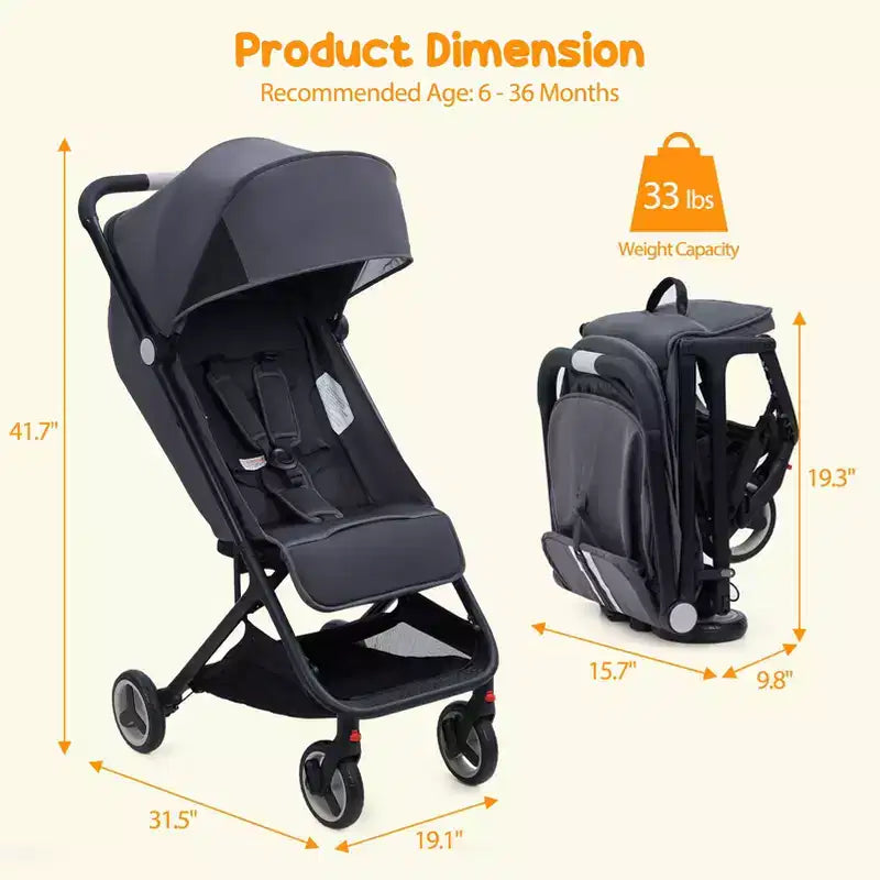 Lightweight Baby Stroller, Compact Umbrella Stroller with Adjustable Canopy/Footrest/Backrest, One-Hand Folding Newborn Infant Stroller