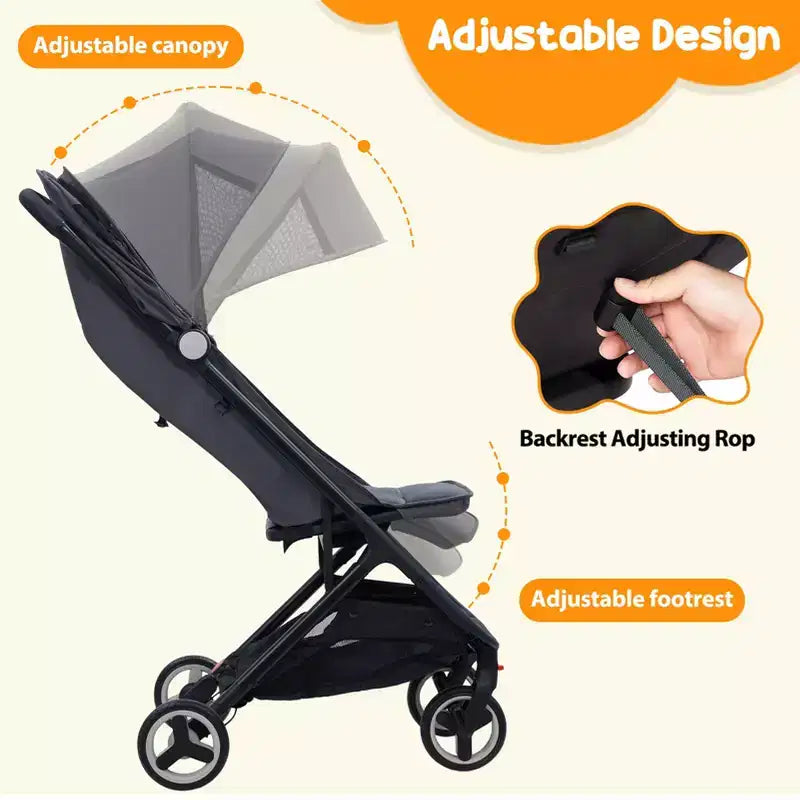 Lightweight Baby Stroller, Compact Umbrella Stroller with Adjustable Canopy/Footrest/Backrest, One-Hand Folding Newborn Infant Stroller