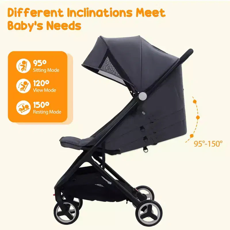 Lightweight Baby Stroller, Compact Umbrella Stroller with Adjustable Canopy/Footrest/Backrest, One-Hand Folding Newborn Infant Stroller