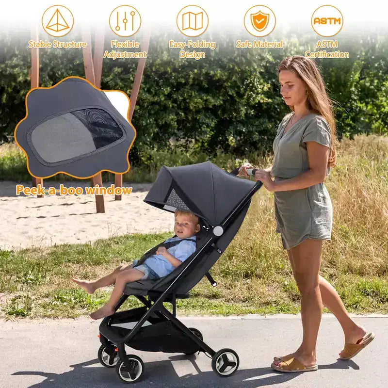 Lightweight Baby Stroller, Compact Umbrella Stroller with Adjustable Canopy/Footrest/Backrest, One-Hand Folding Newborn Infant Stroller