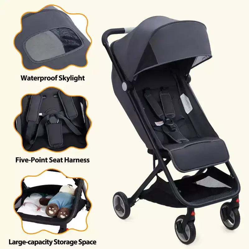 Lightweight Baby Stroller, Compact Umbrella Stroller with Adjustable Canopy/Footrest/Backrest, One-Hand Folding Newborn Infant Stroller