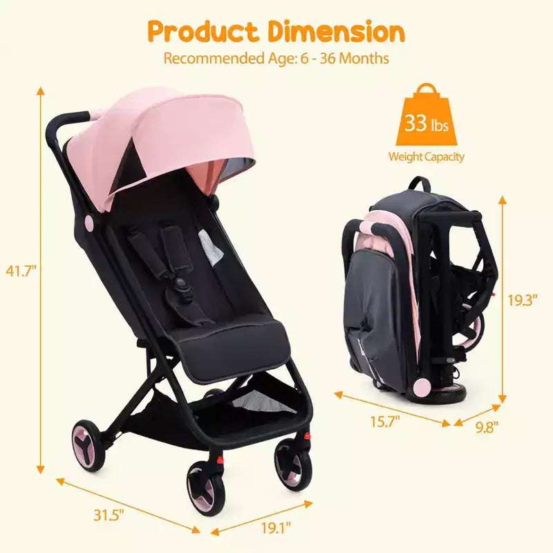Lightweight Baby Stroller, Compact Umbrella Stroller with Adjustable Canopy/Footrest/Backrest, One-Hand Folding Newborn Infant Stroller
