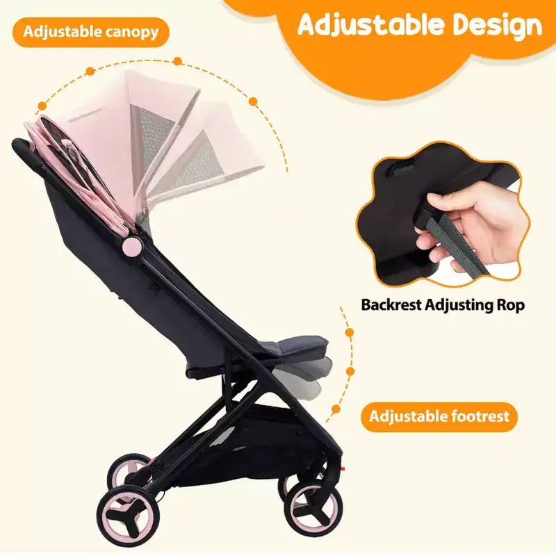 Lightweight Baby Stroller, Compact Umbrella Stroller with Adjustable Canopy/Footrest/Backrest, One-Hand Folding Newborn Infant Stroller