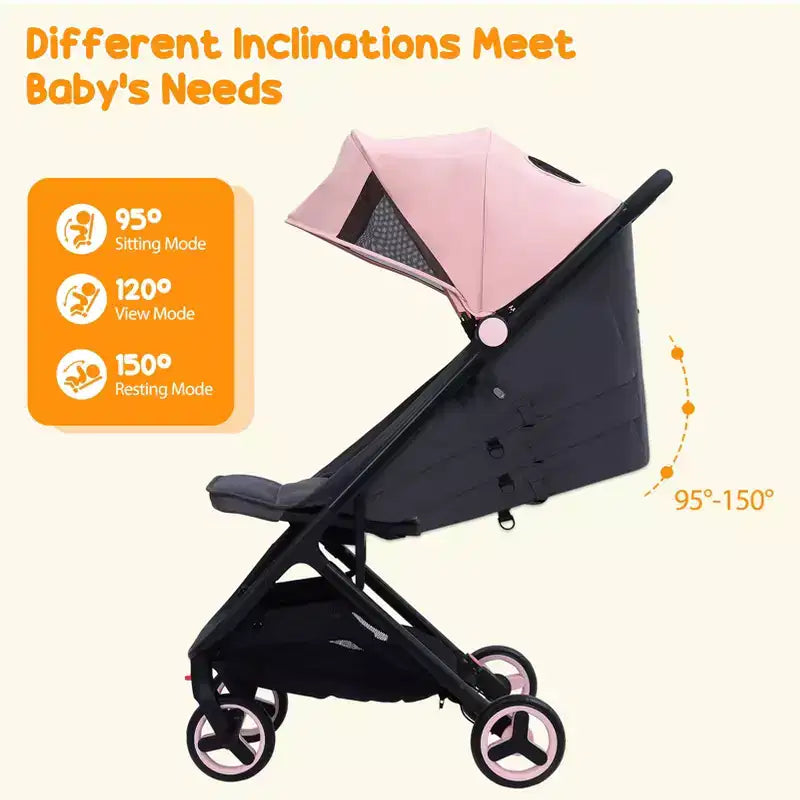 Lightweight Baby Stroller, Compact Umbrella Stroller with Adjustable Canopy/Footrest/Backrest, One-Hand Folding Newborn Infant Stroller