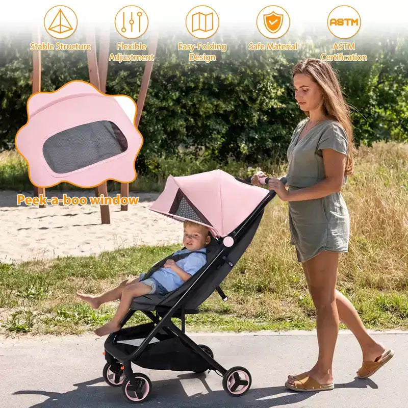 Lightweight Baby Stroller, Compact Umbrella Stroller with Adjustable Canopy/Footrest/Backrest, One-Hand Folding Newborn Infant Stroller