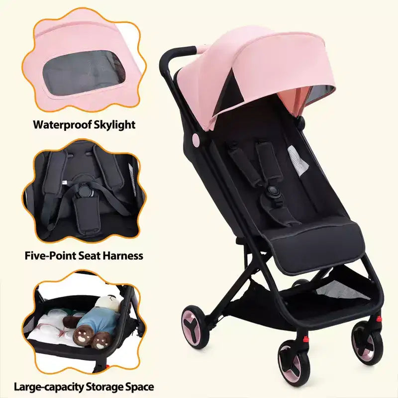 Lightweight Baby Stroller, Compact Umbrella Stroller with Adjustable Canopy/Footrest/Backrest, One-Hand Folding Newborn Infant Stroller