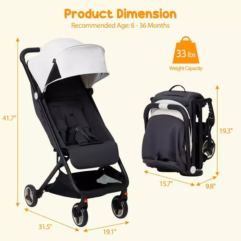 Lightweight Baby Stroller, Compact Umbrella Stroller with Adjustable Canopy/Footrest/Backrest, One-Hand Folding Newborn Infant Stroller