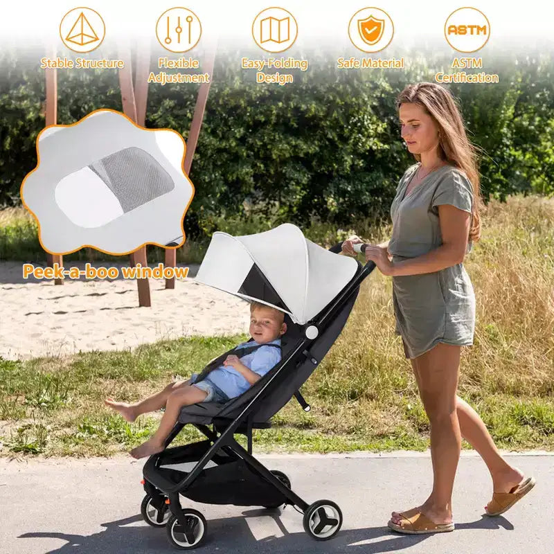Lightweight Baby Stroller, Compact Umbrella Stroller with Adjustable Canopy/Footrest/Backrest, One-Hand Folding Newborn Infant Stroller