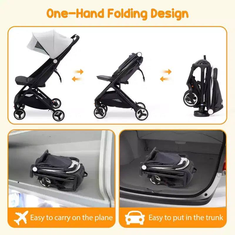 Lightweight Baby Stroller, Compact Umbrella Stroller with Adjustable Canopy/Footrest/Backrest, One-Hand Folding Newborn Infant Stroller