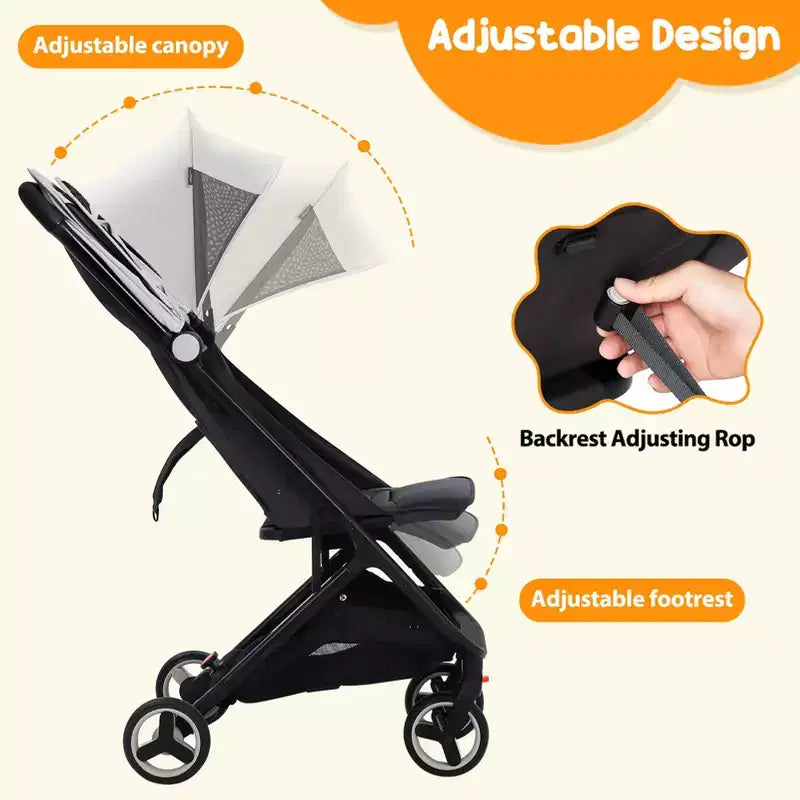 Lightweight Baby Stroller, Compact Umbrella Stroller with Adjustable Canopy/Footrest/Backrest, One-Hand Folding Newborn Infant Stroller