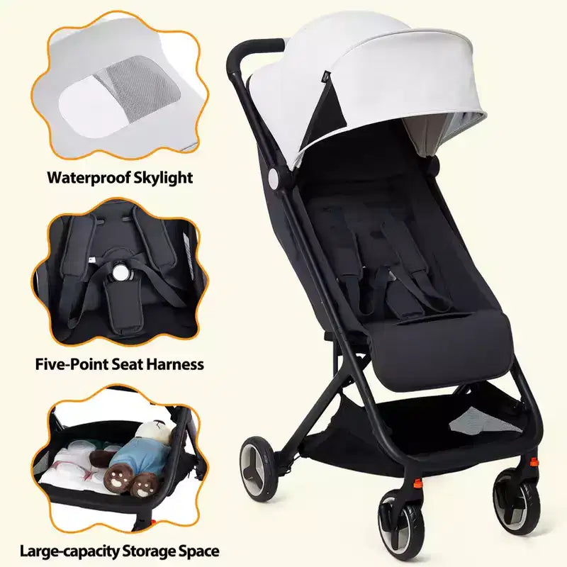 Lightweight Baby Stroller, Compact Umbrella Stroller with Adjustable Canopy/Footrest/Backrest, One-Hand Folding Newborn Infant Stroller