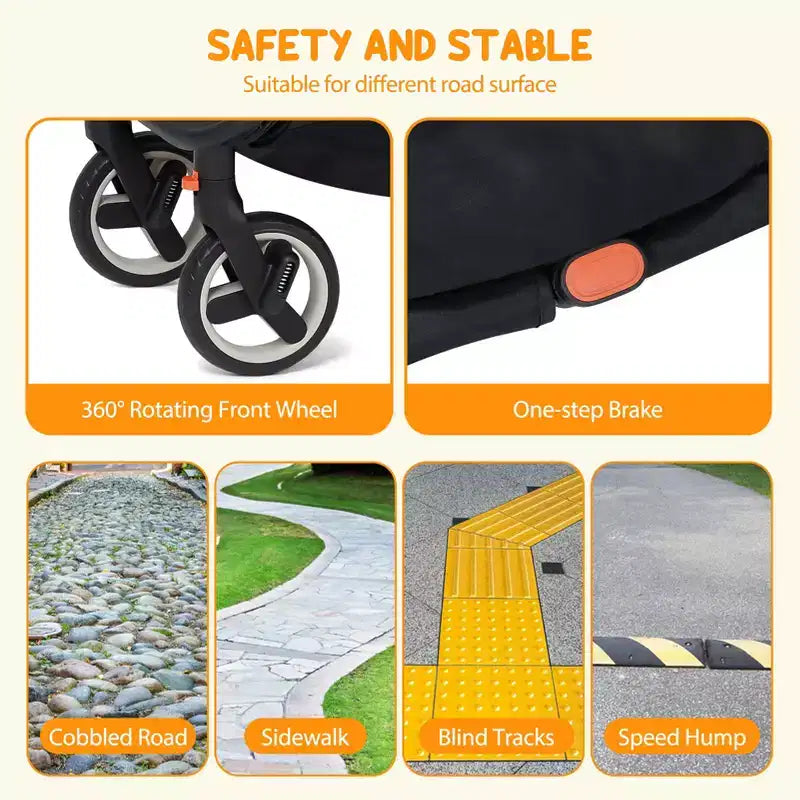 Lightweight Baby Stroller, Compact Umbrella Stroller with Adjustable Canopy/Footrest/Backrest, One-Hand Folding Newborn Infant Stroller