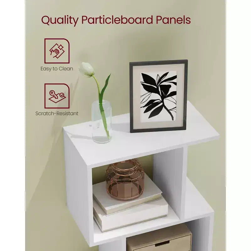 5-Tier Bookcase with S-Design, 62.6 Tall Storage Shelf, 10 Compartments & Anti-Tip Kit, Modern Organizer for Living Room Bedroom Office