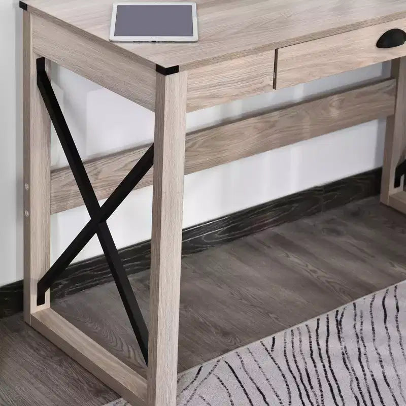 44 inch Home Office Computer Desk, Rustic Writing Desk, Farmhouse Workstation with Storage Drawer, X-Frame
