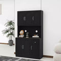 MAYEERTY Black 71 Kitchen Pantry Cabinet, Microwave Countertop 6 Doors 1 Drawer Adjustable Shelves