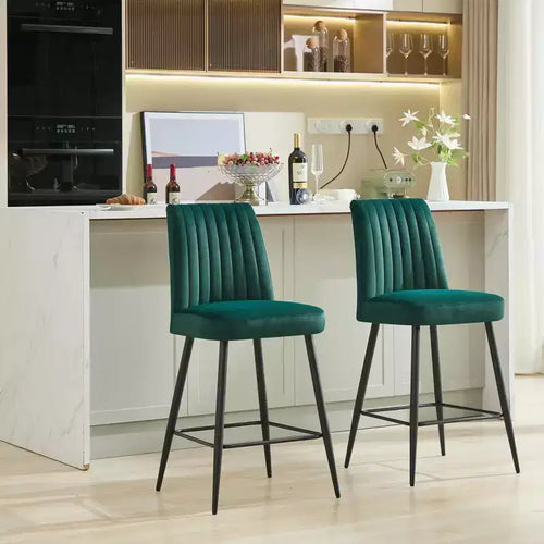 Okak Bar Stools Set of 2, Adjustable Iron Base Bar Chairs with Simple Velvet Upholstery, Vesratile Seating for Bar Counter, Kitchen