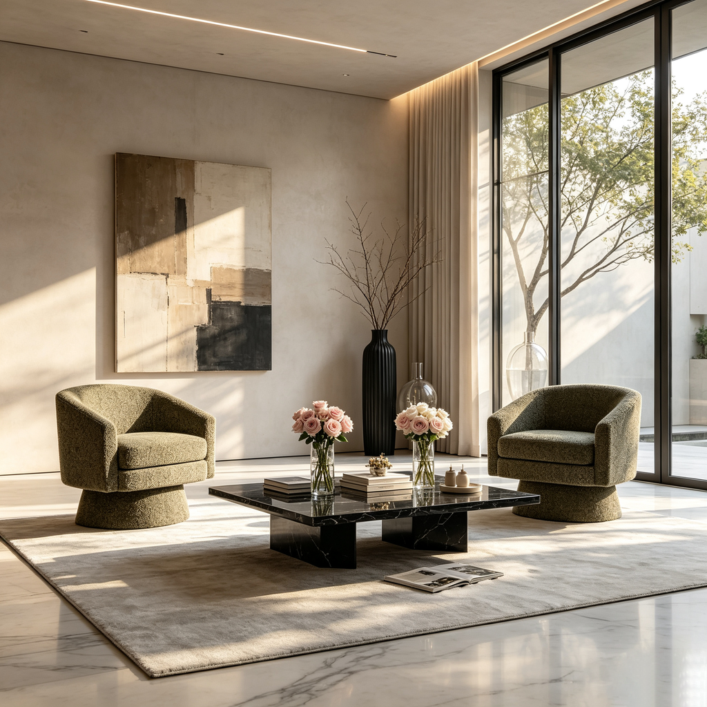 Fauteuil de salon pivotant à 360° en chenille – Fauteuil de lecture d'appoint avec rangement