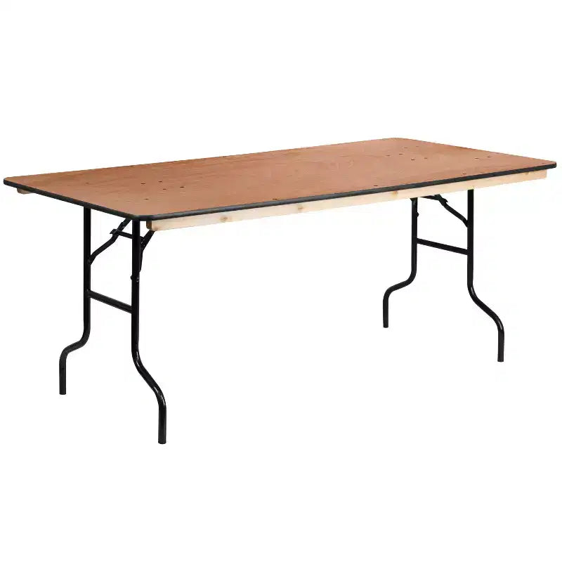 Emma and Oliver 6-Foot Rectangular Wood Folding Banquet Table with Clear Coated Finished Top